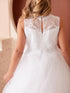 Girls White Intricate Lace Overlay High Scalloped Neckline Special Occasion Dress, Sizes 2-18